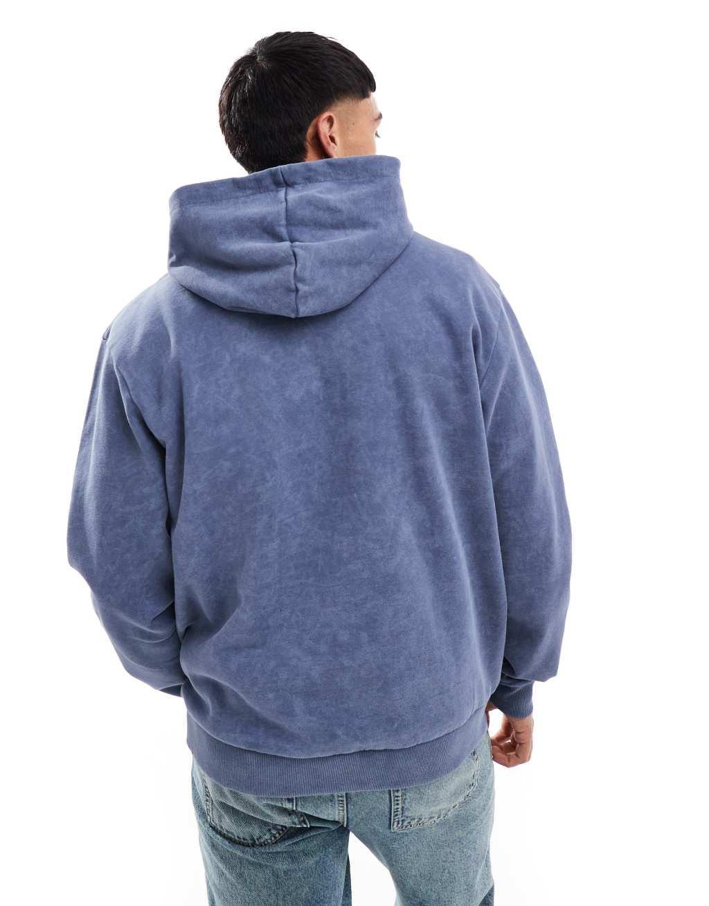ASOS DESIGN boxy oversized hoodie with embroidery in vintage indigo wash Product Image