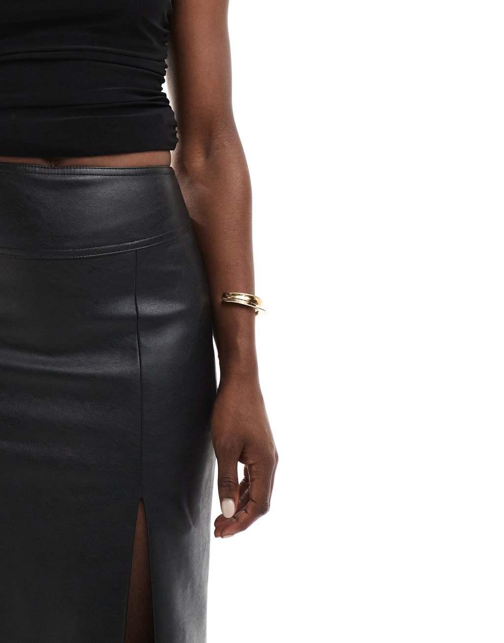 Bardot faux leather midi skirt in black Product Image