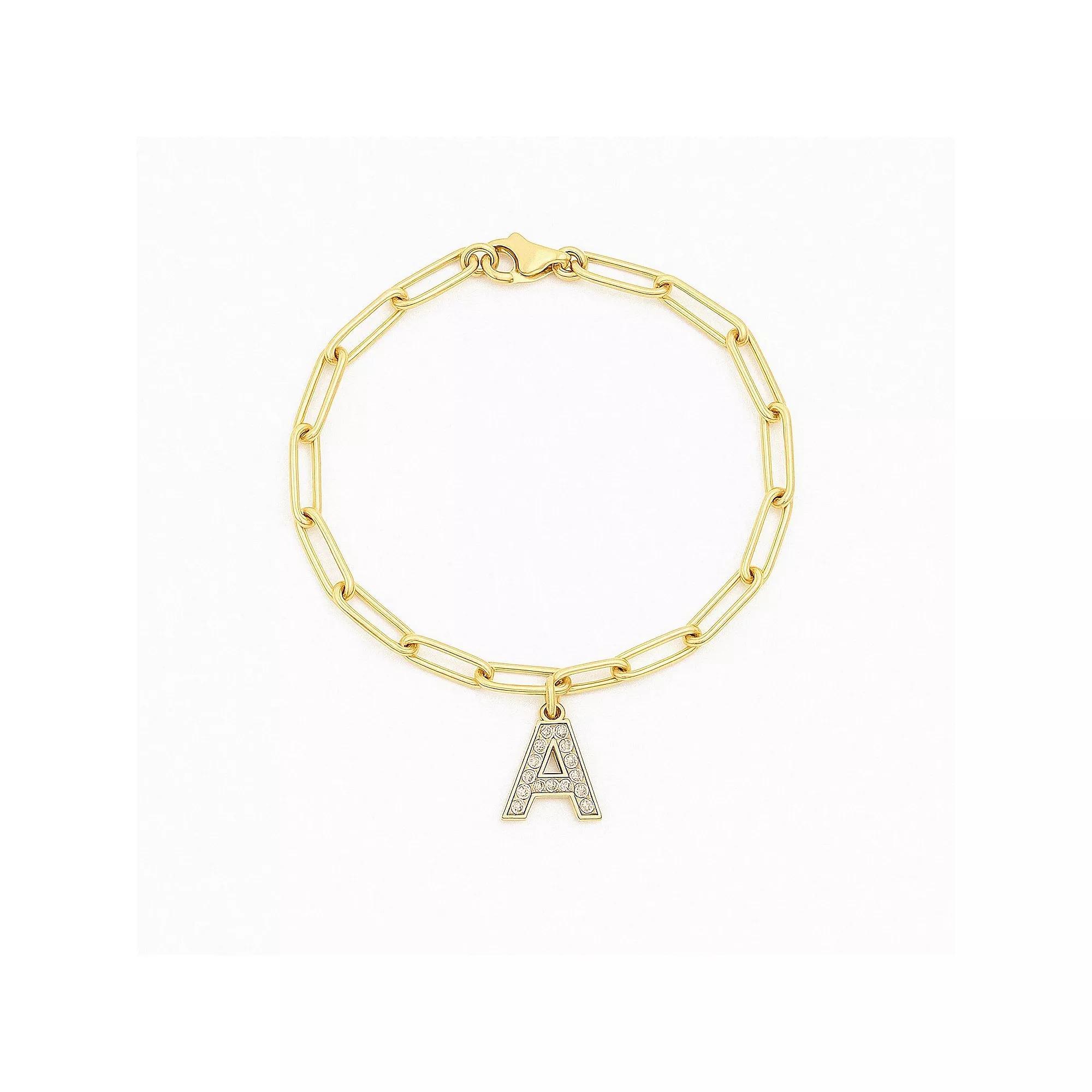 Meshmerise 18K Gold Over Silver Diamond Inital Bracelet, Women's, Size: 6-7" ADJ, Gold Tone A Product Image