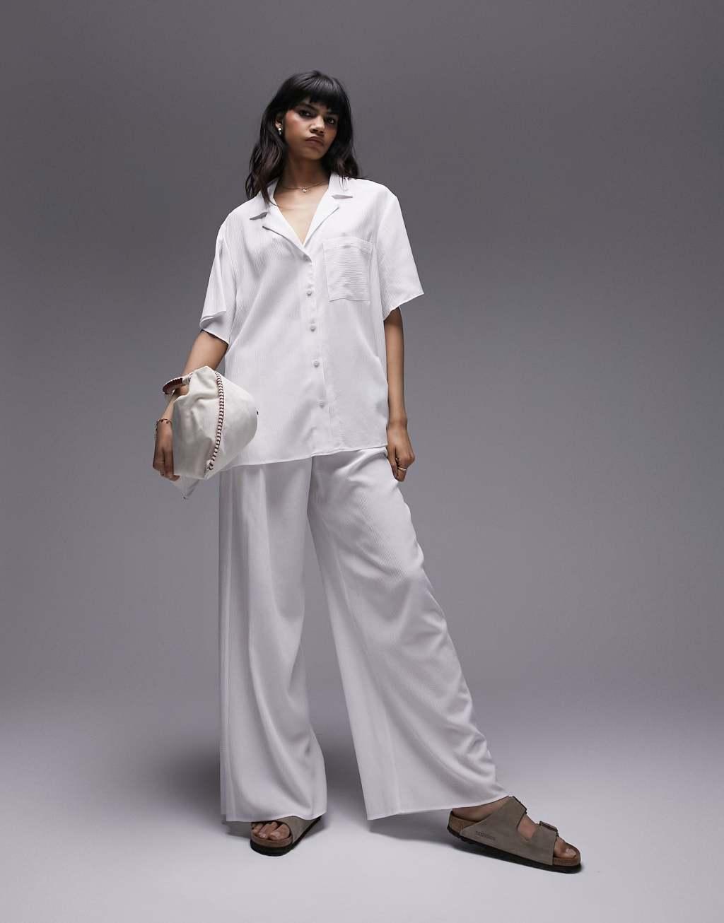 Topshop pull on crinkle wide leg pants Product Image