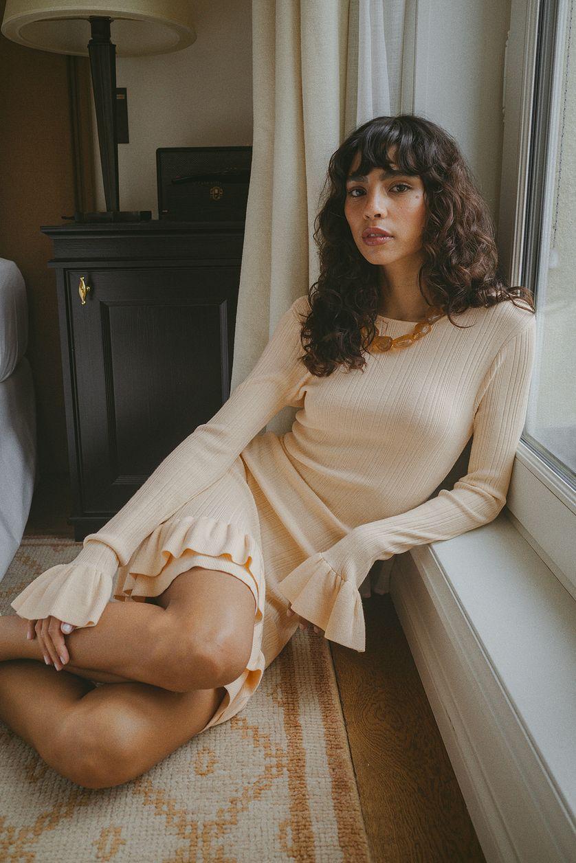 Knitted Frill Detail Mini Dress Product Image