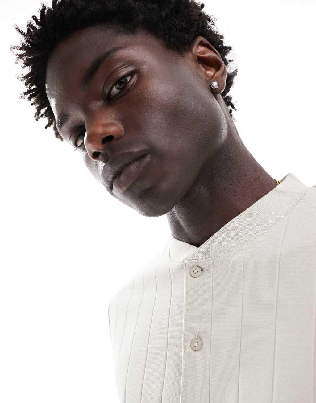 ASOS DESIGN T-shirt with henley collar in stone Product Image