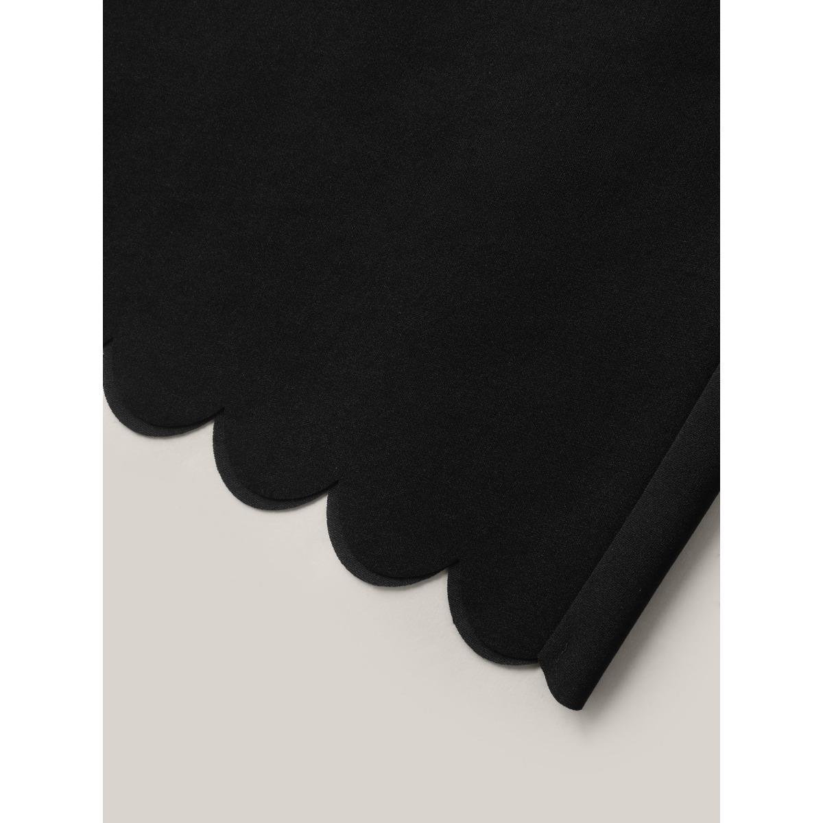 Plus Size Scalloped Hem Wide-Leg Solid Pants Women Black At the Office Wide Leg Mid Rise Work Pants BloomChic 22-24/3X Product Image