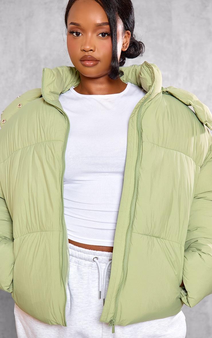 Plus Sage Green Oversized Hooded Puffer Jacket Product Image