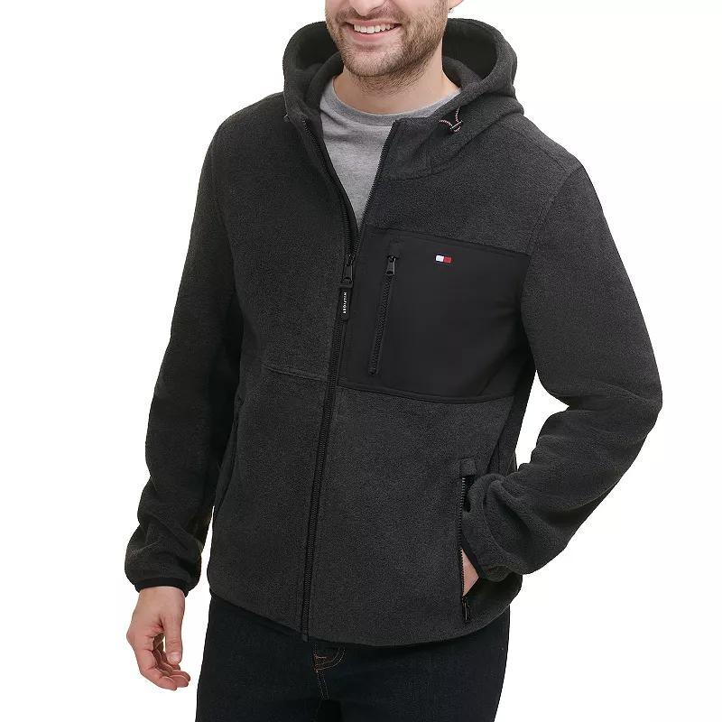 Men's Tommy Hilfiger Fleece Hooded Jacket, Size: XXL, Blue Red Product Image