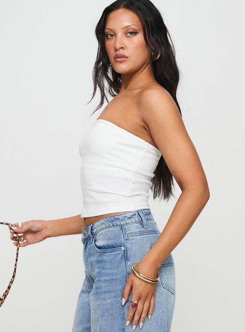 Baseline Strapless Rib Top White Product Image
