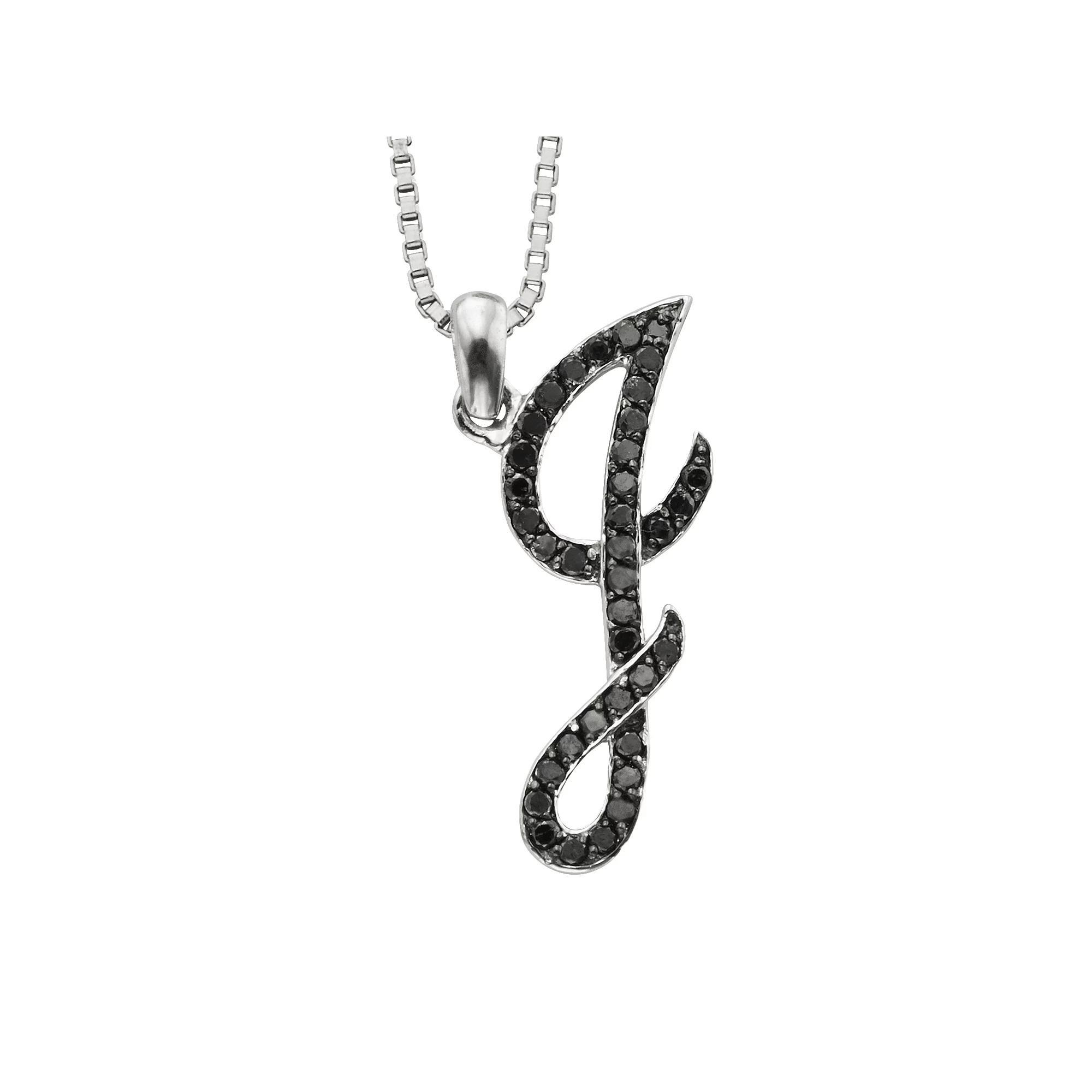 Jewelexcess Sterling Silver 1/4-ct. T.W. Black Diamond Initial Pendant, Women's, Size: 18", Q Product Image