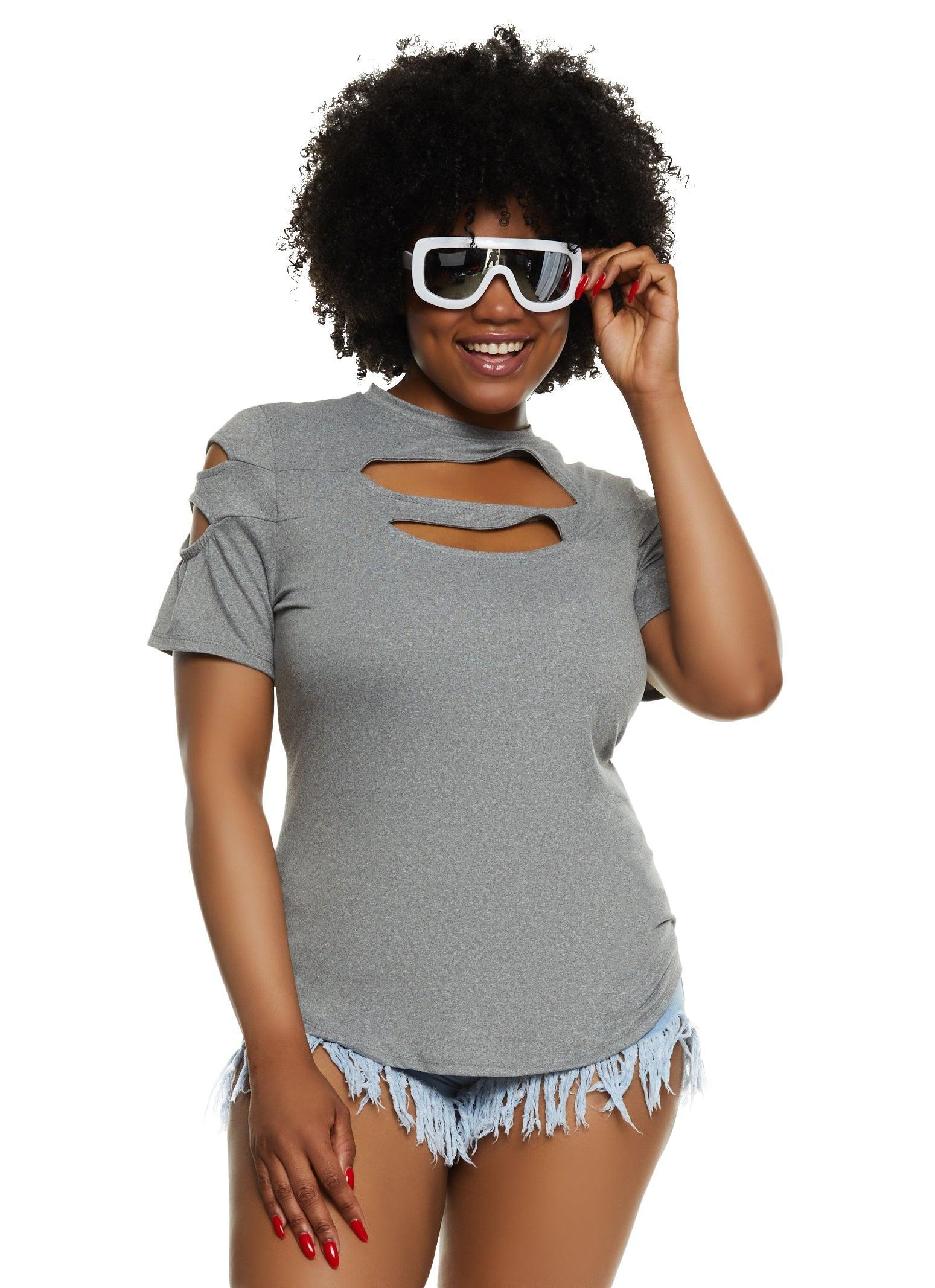 Womens Plus Size Cut Out Crew Neck T Shirt Product Image