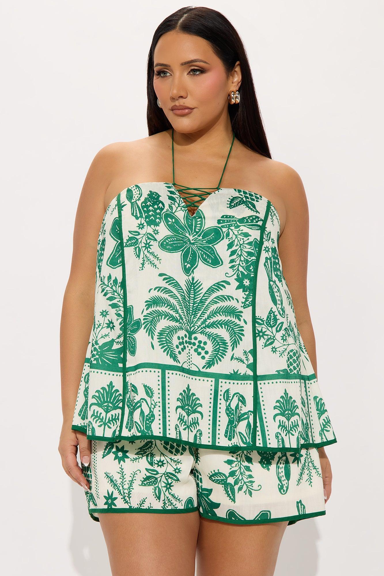 Taking My Time Linen Halter Romper - Green/combo Product Image
