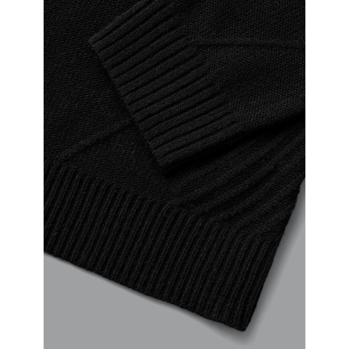 Plus Size Texture Half Zip Drop Shoulder Pullover Black Women Casual Loose Long Sleeve Polo Everyday Pullovers BloomChic 22-24/3X Product Image