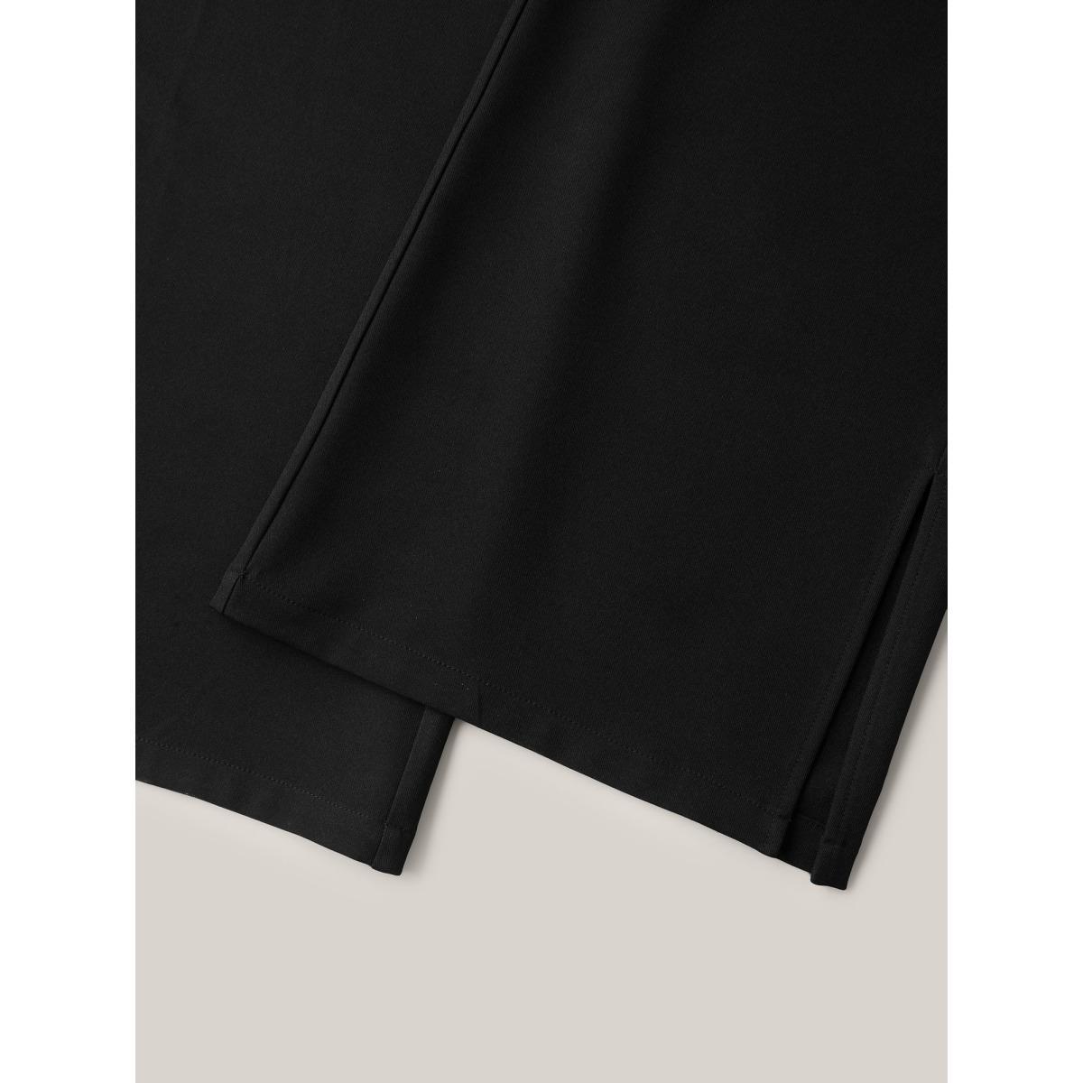 Plus Size Side Slit Plain Bootcut Pants Women Black Workwear Essentials Bodycon Mid Rise Work Pants BloomChic 30/6X Product Image