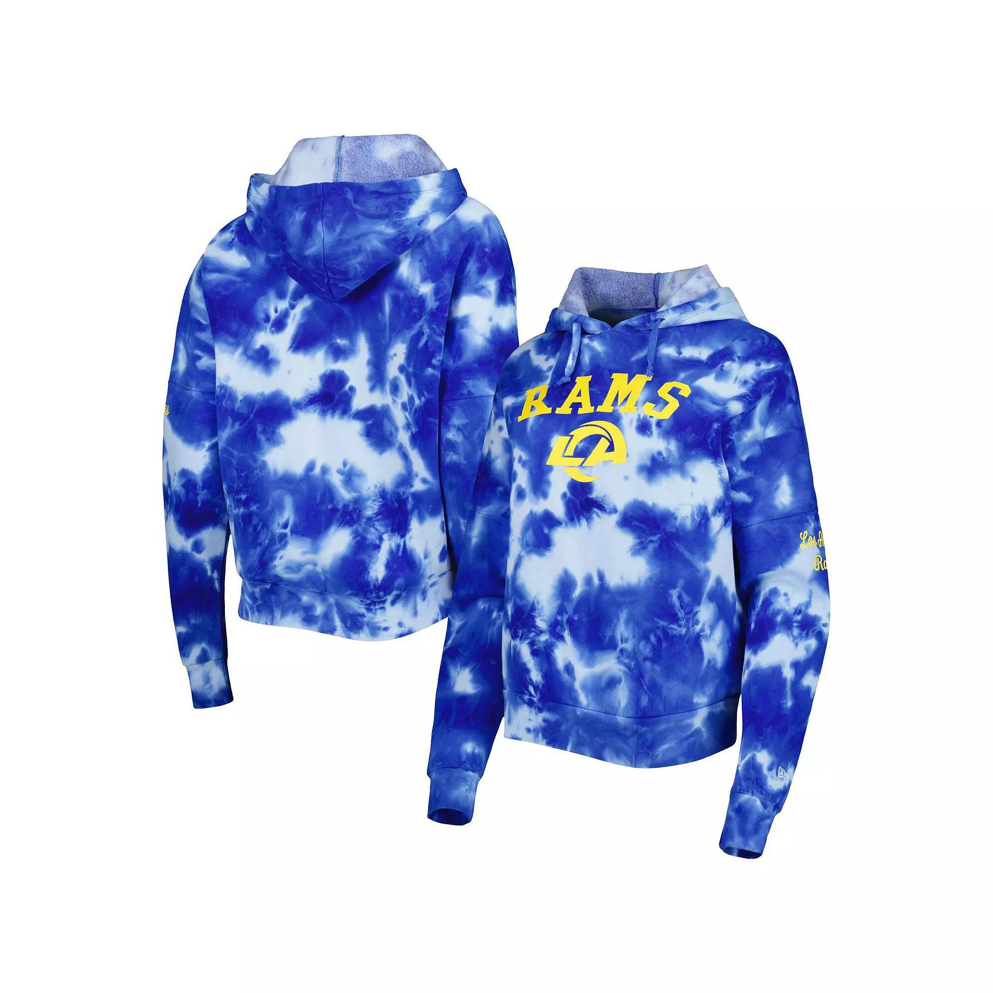 Women's New Era Royal Los Angeles Rams Cloud Dye Fleece Pullover Hoodie, Size: Small, Blue Product Image