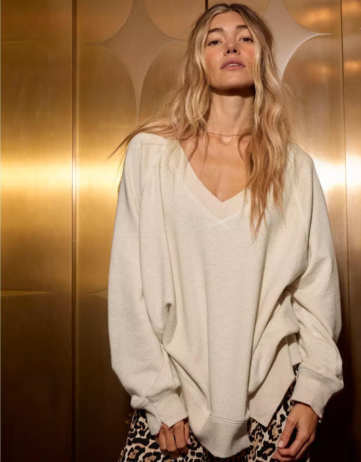 Aerie Downtime V-Neck Sweatshirt Product Image