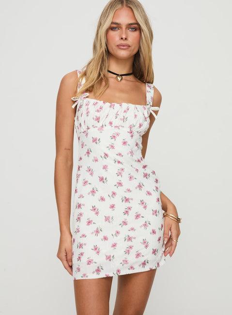 Hughie Mini Dress White / Red Floral Product Image