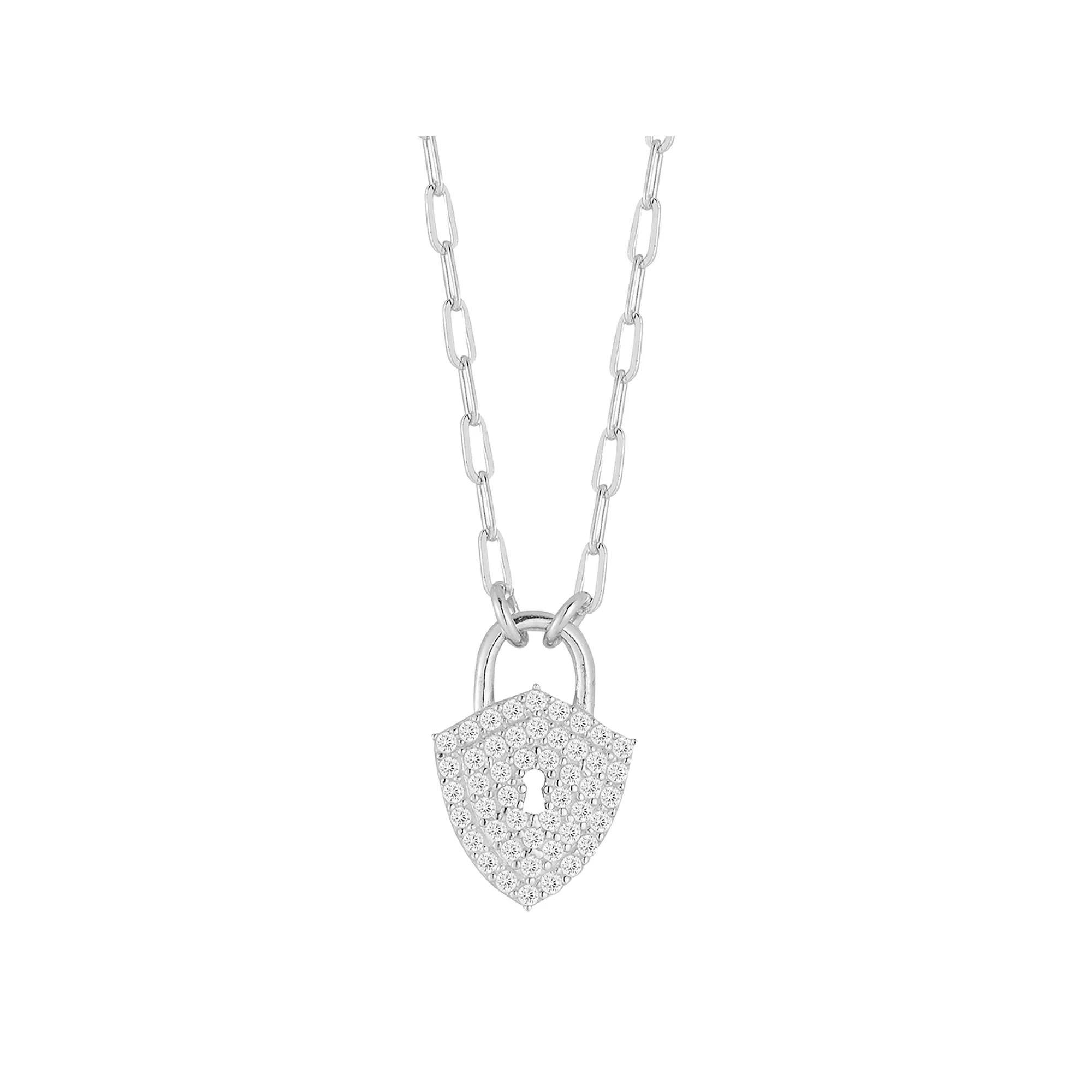 Sunkissed Sterling Sterling Silver Cubic Zirconia Shield Padlock Necklace, Women's, Size: 18", Silver Tone Product Image