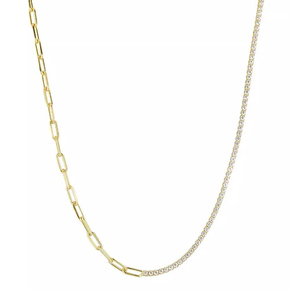 Sunkissed Sterling Sterling Silver Cubic Zirconia Tennis x Link Choker Necklace, Womens Gold Tone Blue Product Image