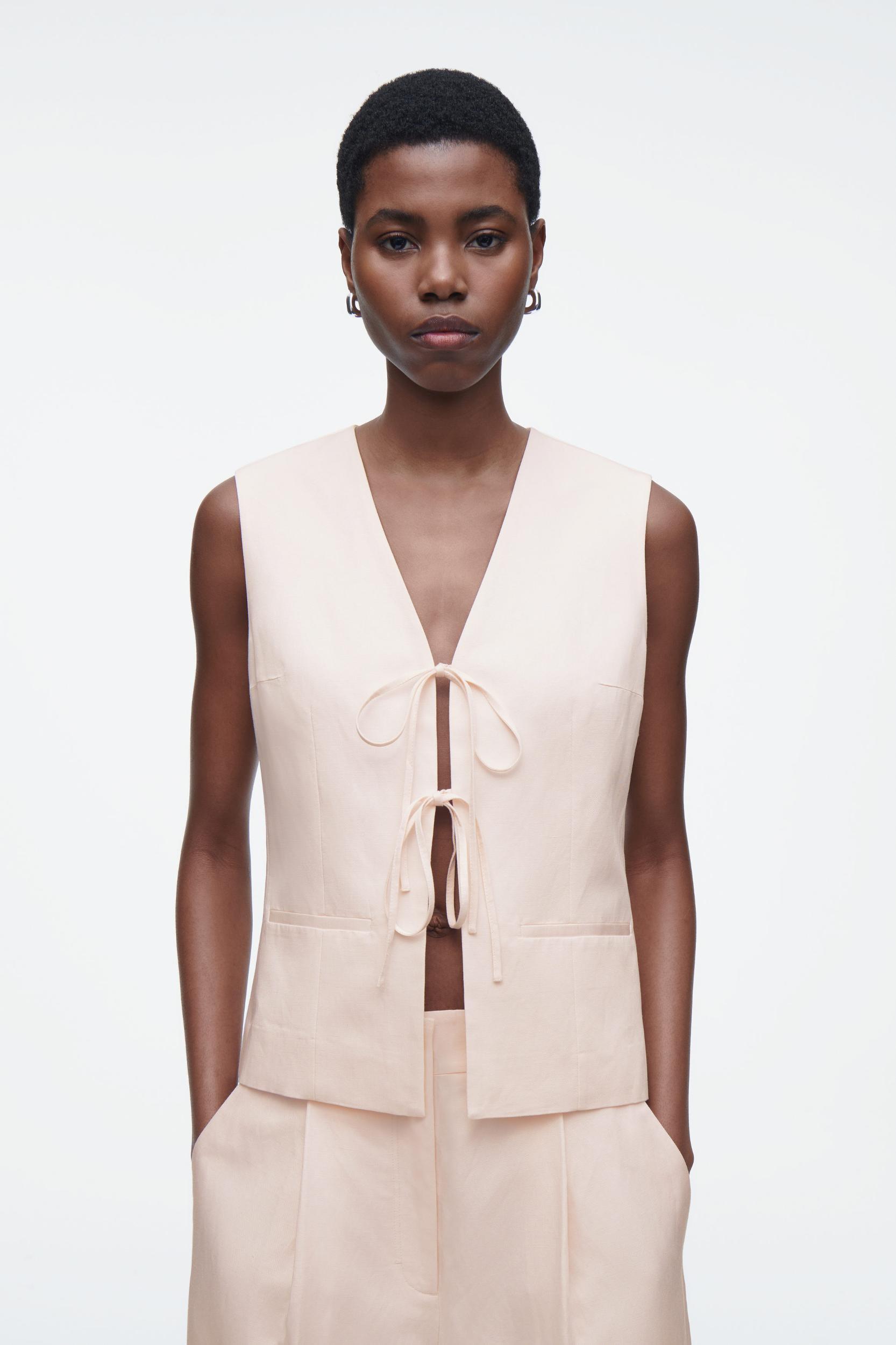 LINEN-BLEND TIE-FRONT VEST Product Image