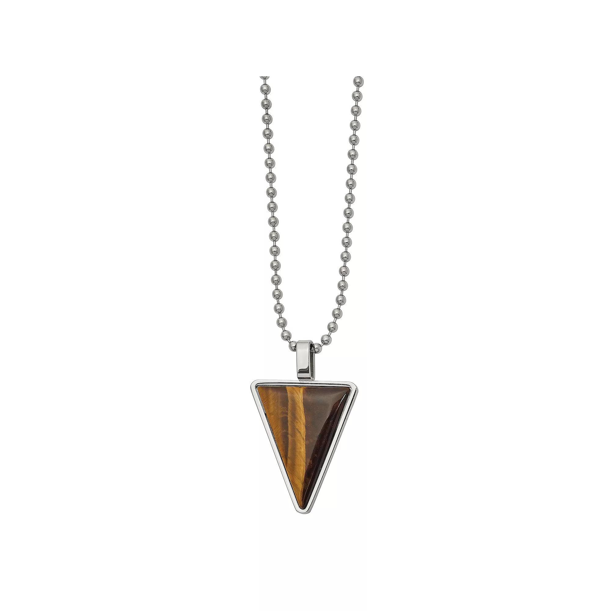 Mens Stainless Steel Tigers Eye Triangle Necklace Product Image