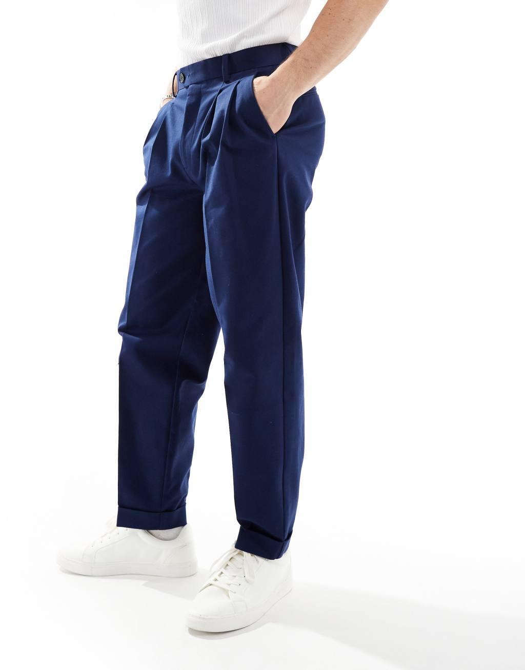 ASOS DESIGN smart premium cotton oversized tapered chino pants in navy Product Image