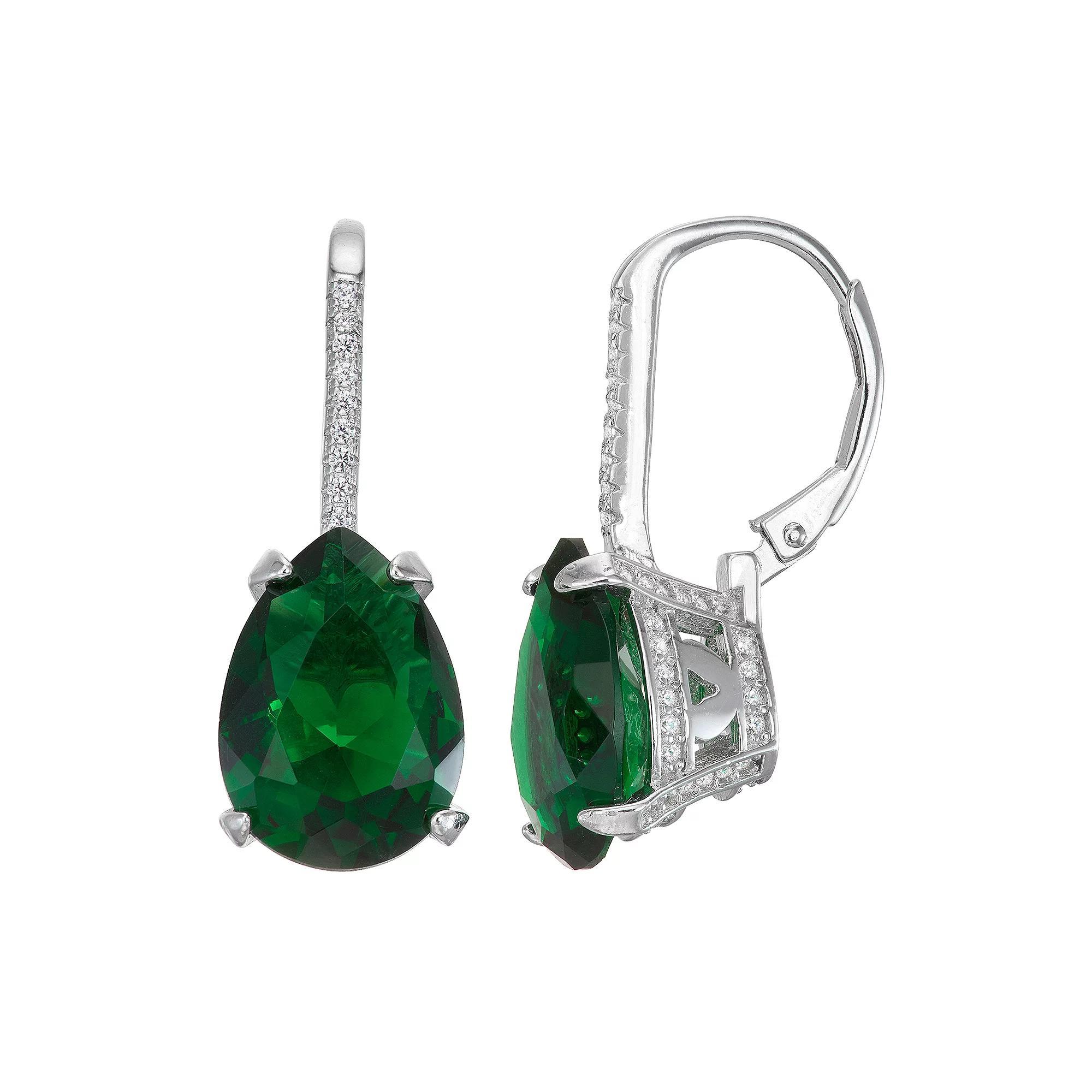 Designs by Gioelli Sterling Silver Simulated Gemstone Teardrop Leverback Earrings, Womens, Simulated Green Product Image