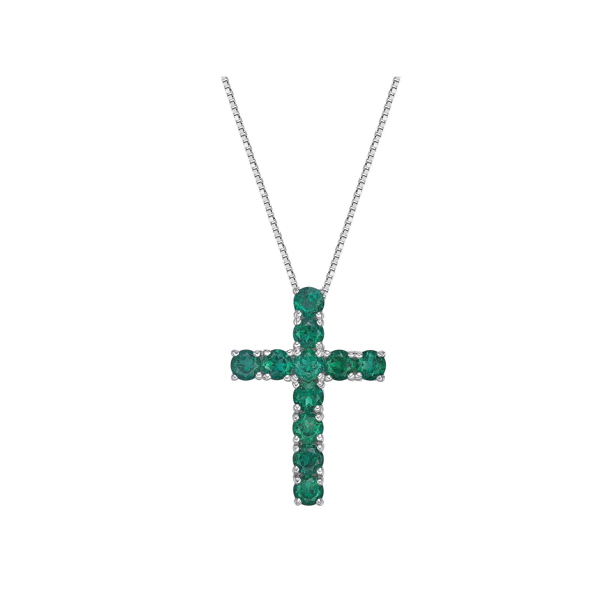 Gemminded Sterling Silver Lab-Created Emerald Pendant, Women's, Size: 18" Product Image