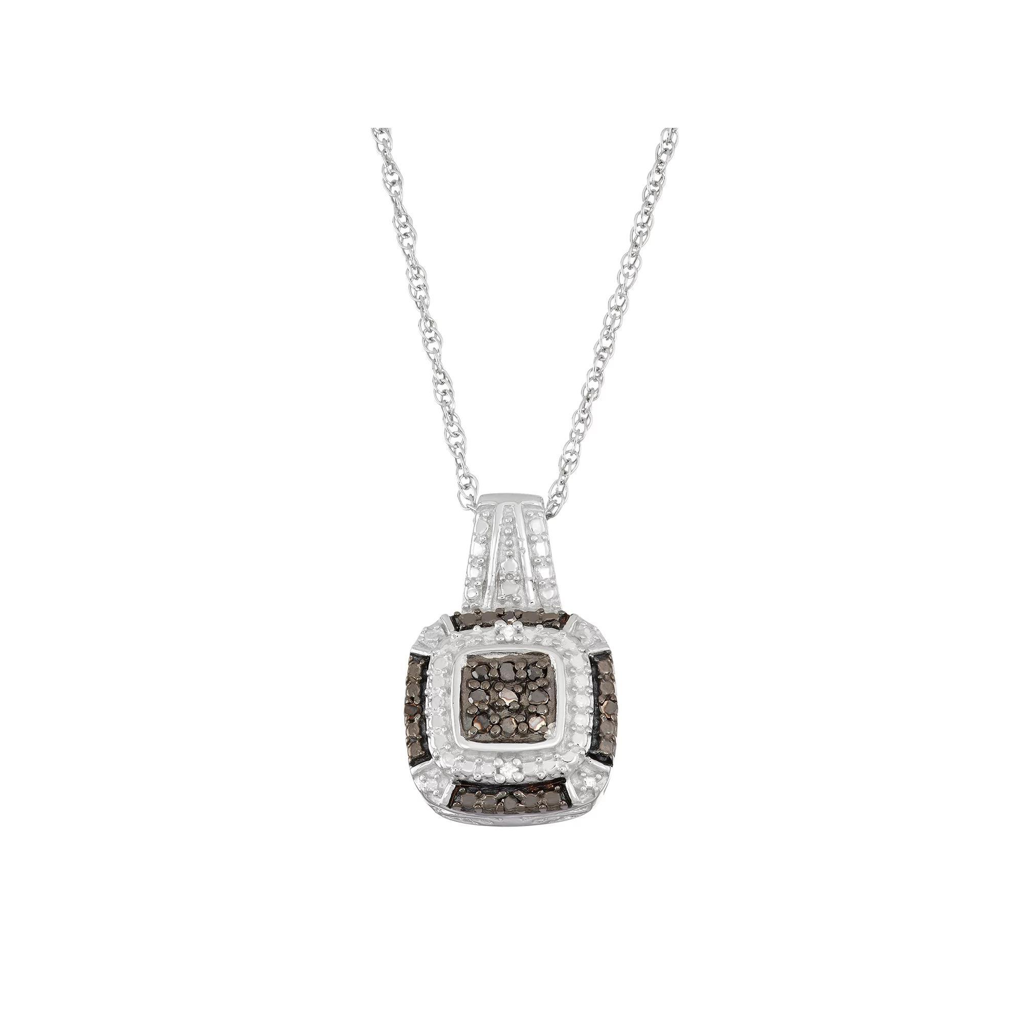 Jewelexcess Sterling Silver 1/10 Carat T.W. Black & White Diamond Square Halo Pendant Necklace, Women's, Size: 18" Product Image