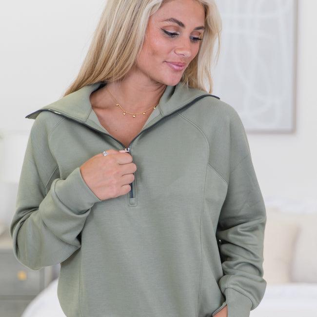 Let's Just Stay Mocha Quarter Zip Knit Pullover FINAL SALE Product Image