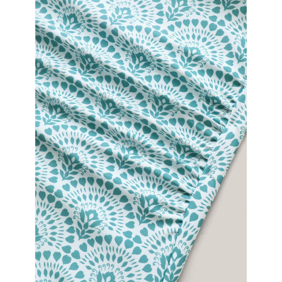 Plus Size Geometric Print Surplice One-Piece Swimsuit Women's Swimwear Emerald Beach Gathered Curve Bathing Suits High stretch One Pieces BloomChic 28/5X Product Image