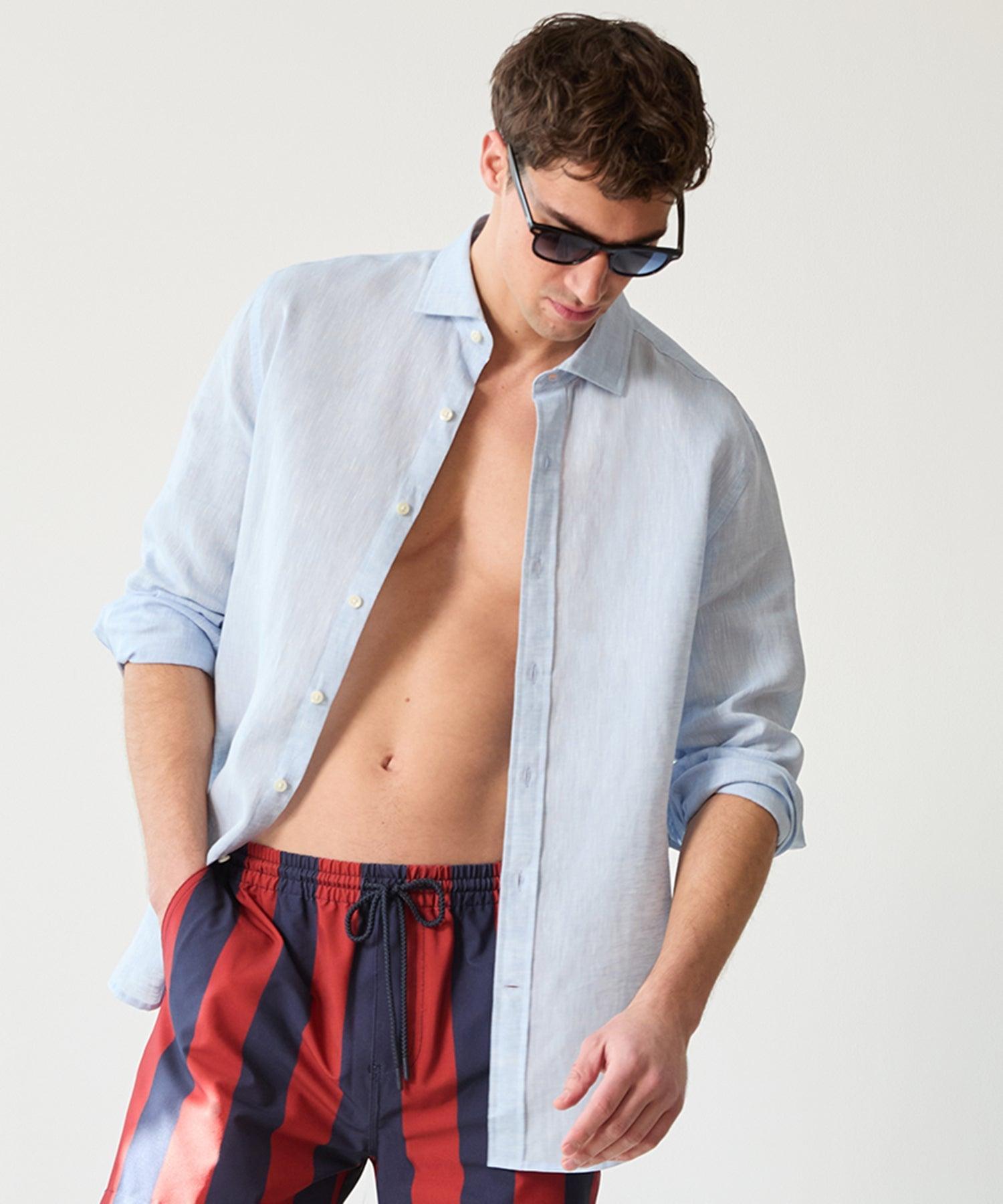 Italian Linen Spread Collar Dress Shirt Product Image