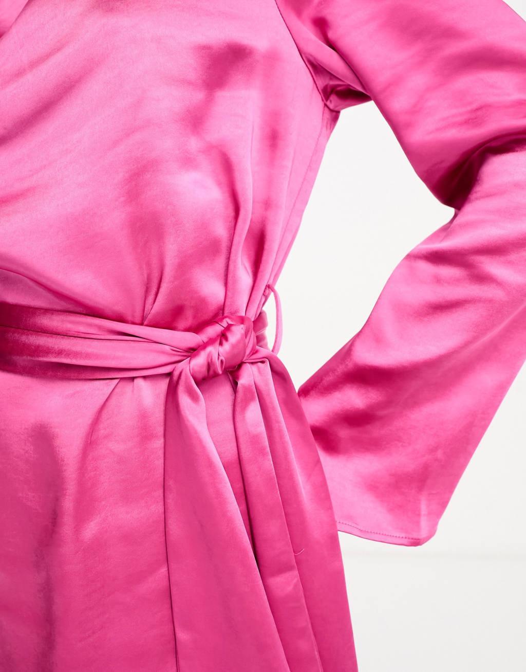 Pretty Lavish Jayda tie waist satin mini dress Product Image