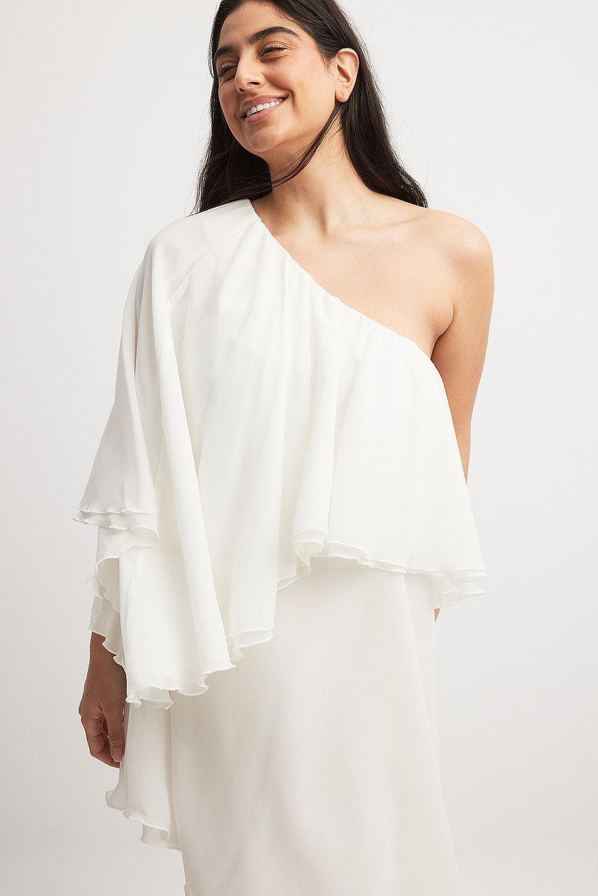 One Shoulder Chiffon Asymmetric Mini Dress Product Image