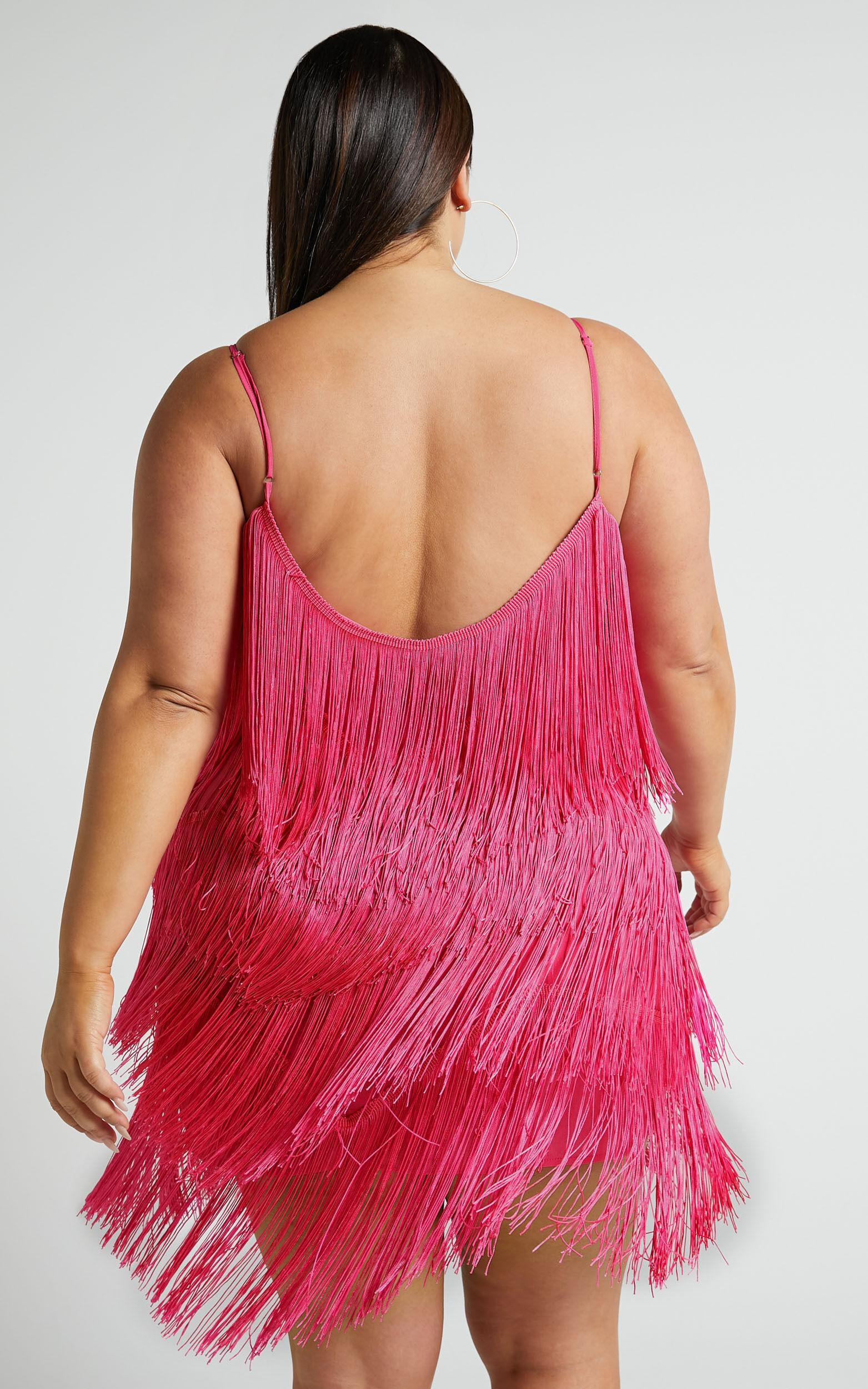 Siofra Mini Dress - Zig Zag Fringe Dress in Hot Pink Product Image