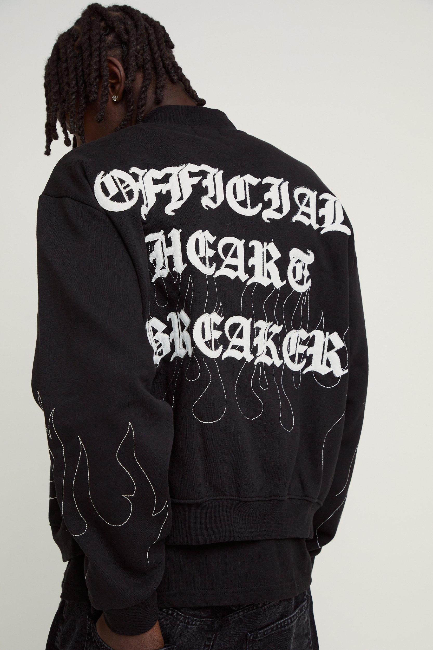 Oversized Boxy Contrast Stitch Skull Applique Bomber Jacket | boohooMAN USA Product Image