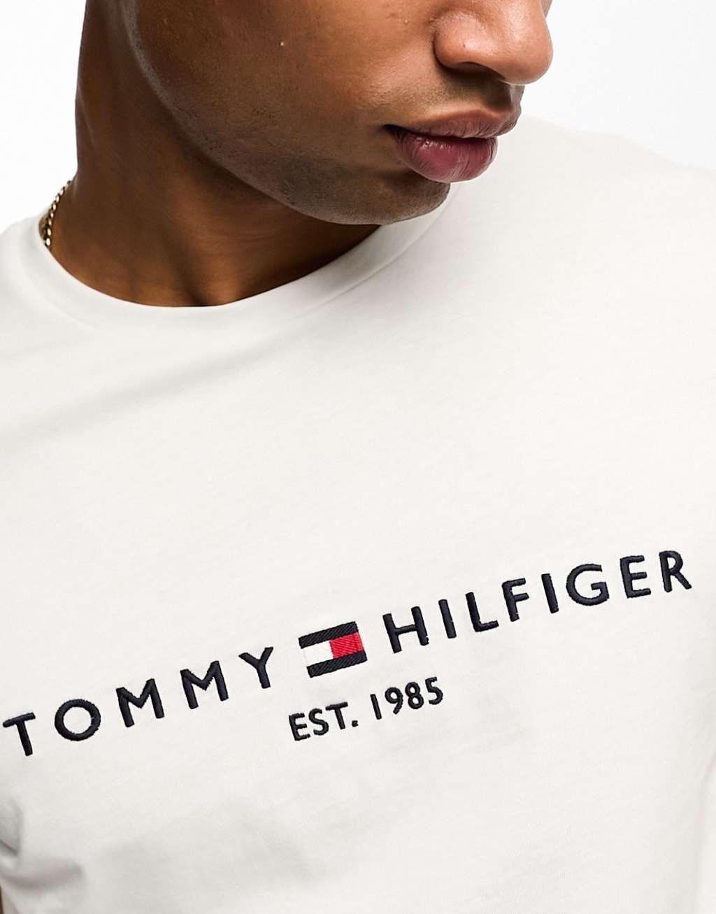Tommy Hilfiger embroidered flag logo t-shirt in white Product Image