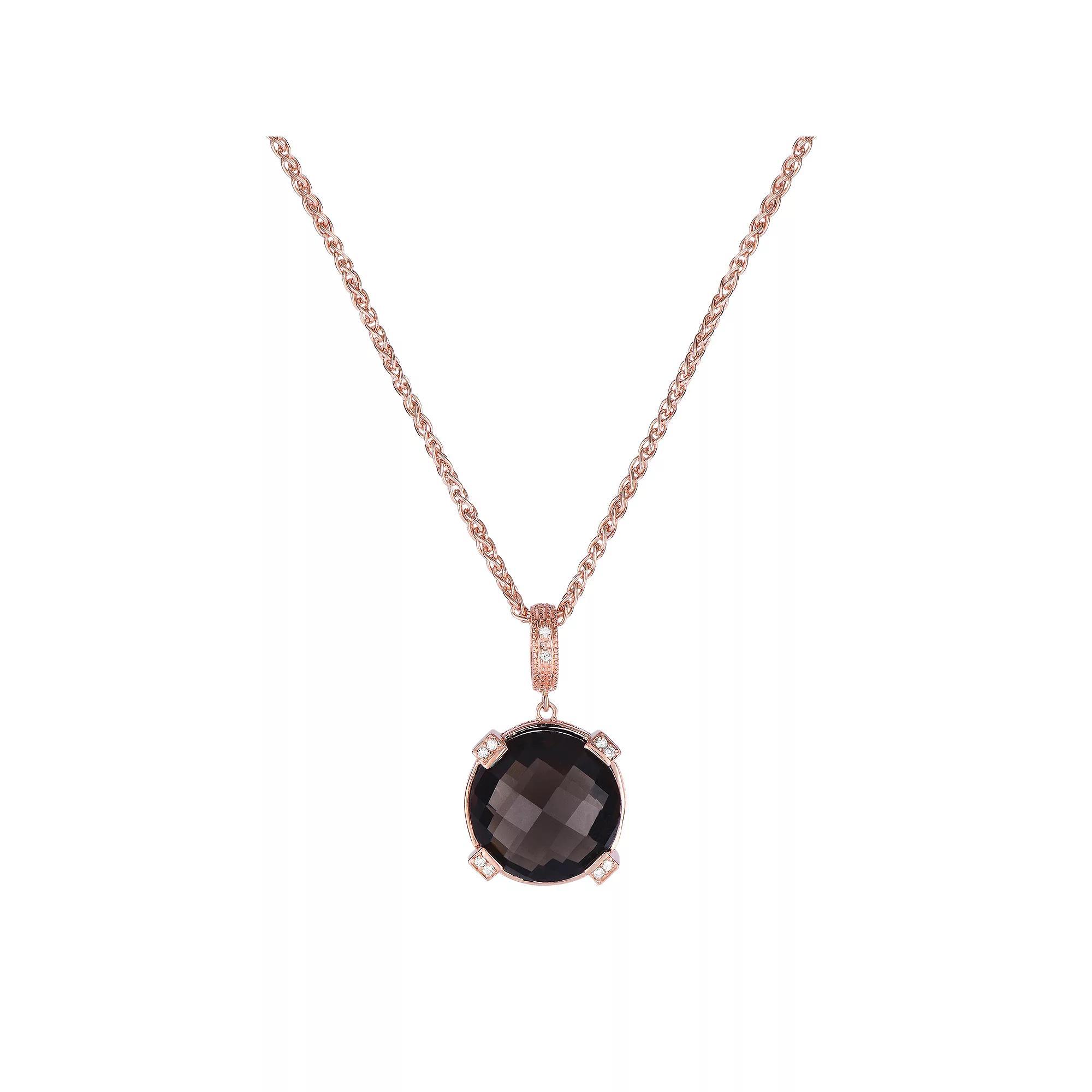 Rose Gold Tone Sterling Silver Smoky Quartz & Diamond Accent Pendant, Womens, Pink Tone Product Image