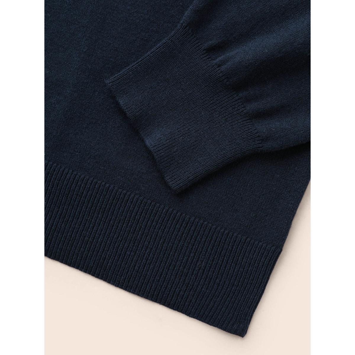 Plus Size Supersoft Chest Pocket Wool Top Indigo Women Casual Loose Long Sleeve Round Neck Everyday Pullovers BloomChic 12/L Product Image