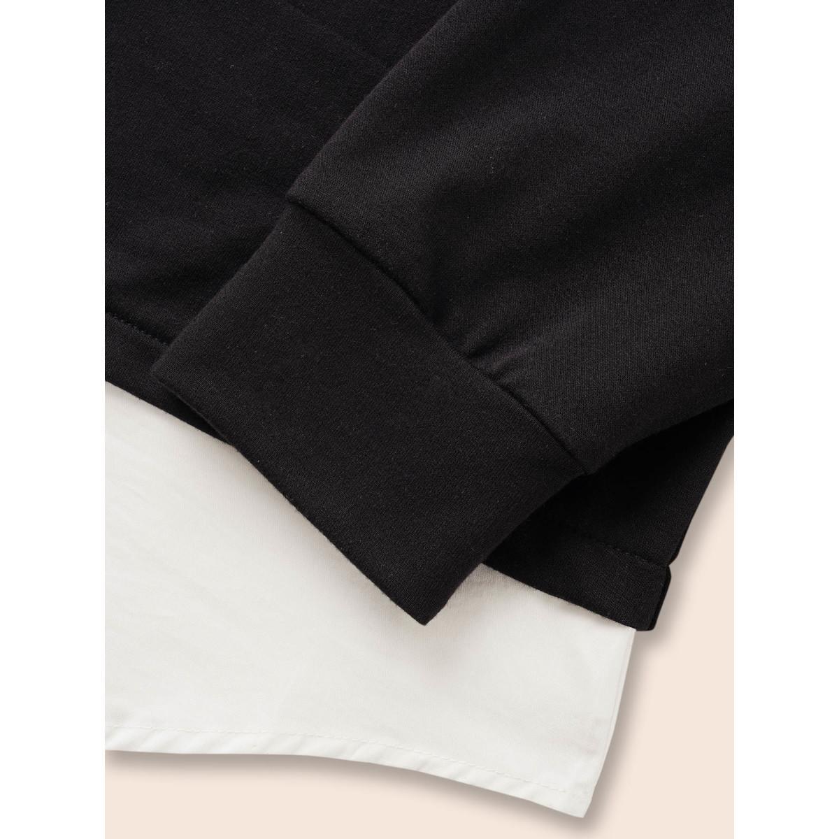 Plus Size 2-In-1 Shirt Collar Contrast Patchwork Sweatshirt Women Black Work From Home Contrast Shirt collar Work Sweatshirts BloomChic 12/L Product Image