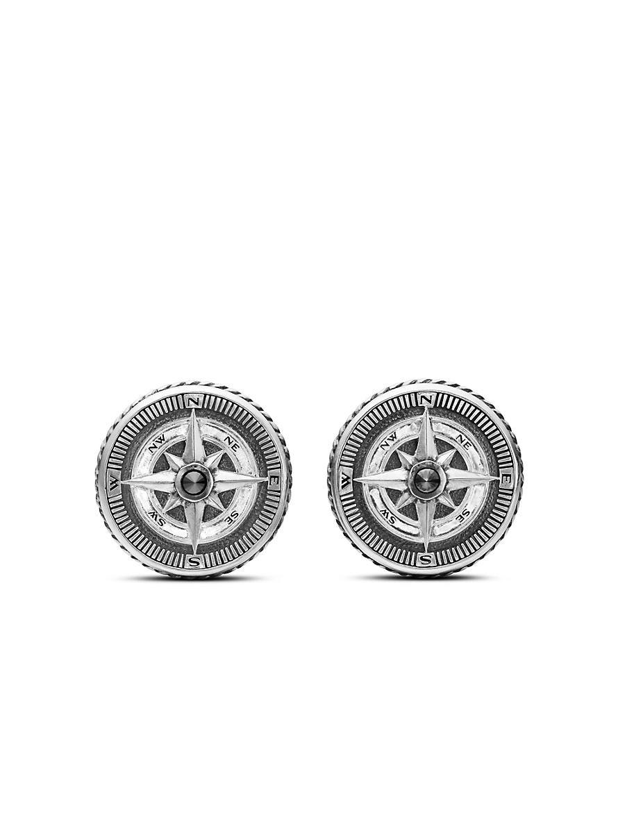 David Yurman Sterling Silver Maritime Compass Cufflinks with Black Diamonds Product Image