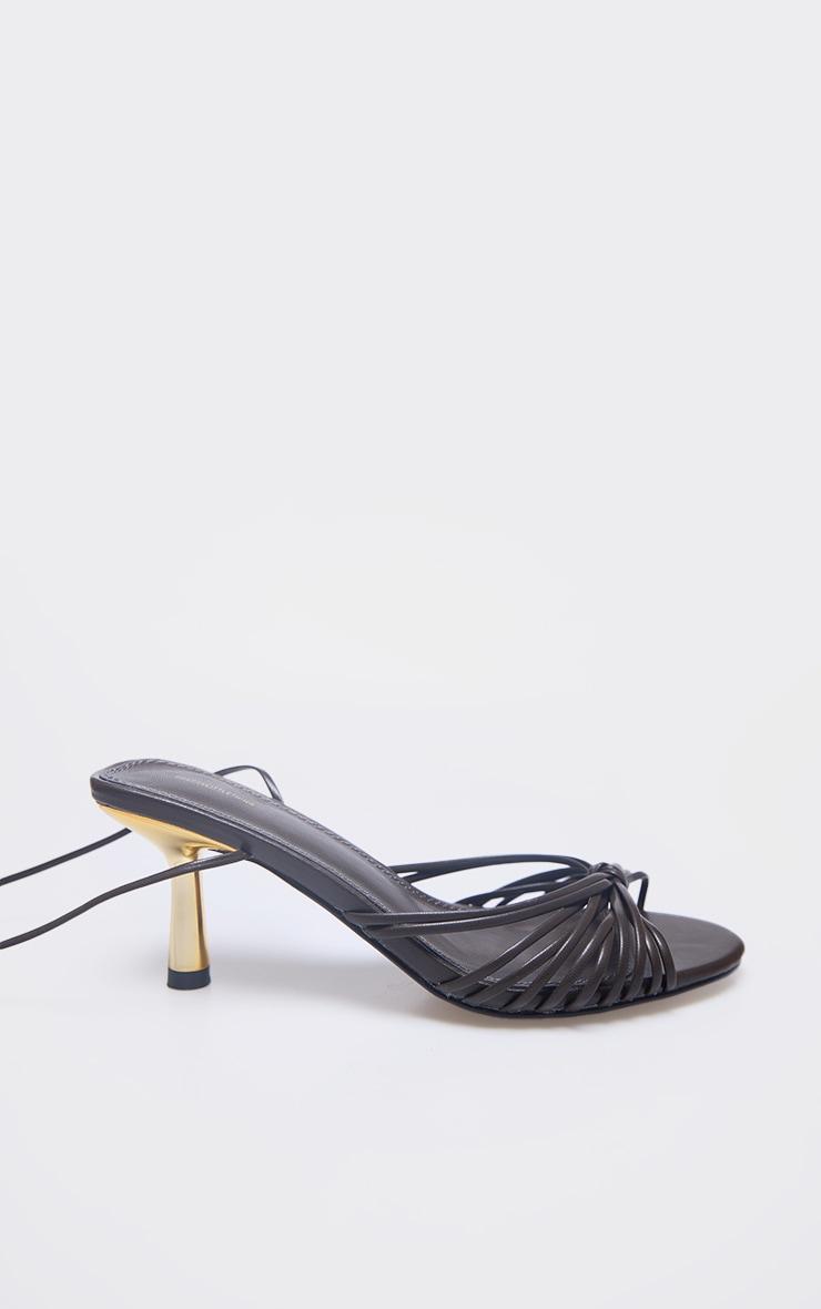 Chocolate PU Round Toe Know Strap Detail Lace Up Heeled Sandals Product Image