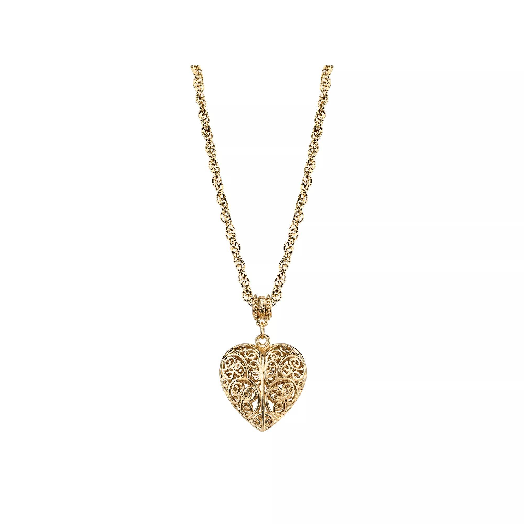 1928 Filigree Heart Pendant Necklace, Womens Gold Tone Product Image