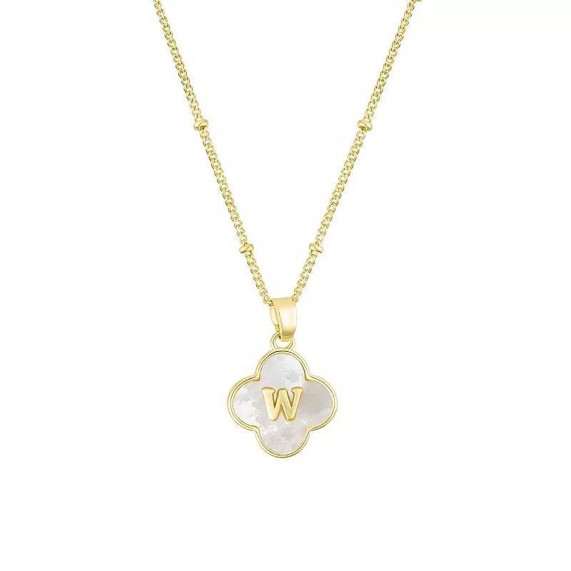 Adornia 14k Gold Plated Mother-of-Pearl Initial Clover Necklace, Womens Product Image