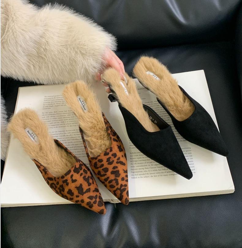 Kitten Heel Pointed Toe Fleece-Lined Mules Product Image