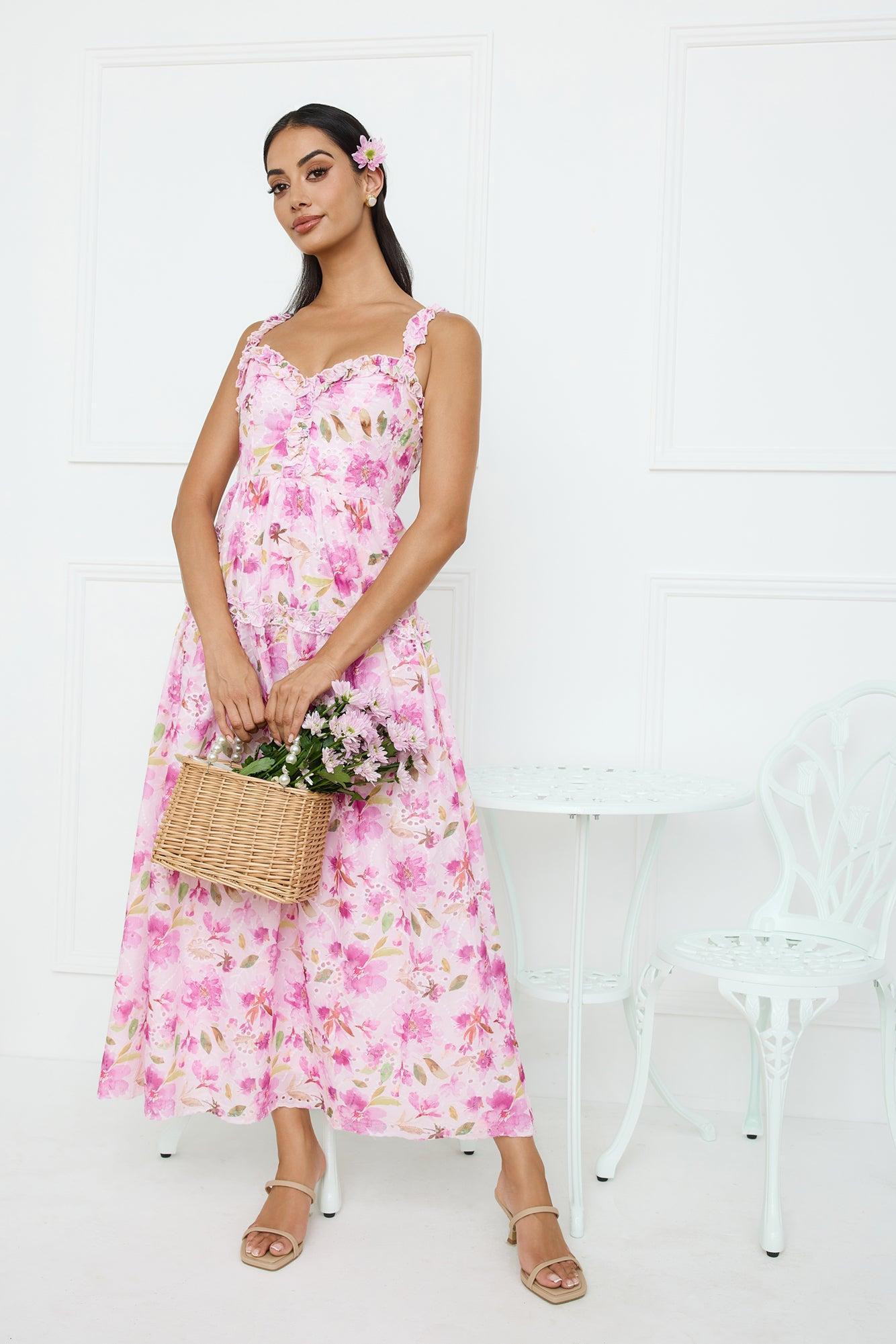 Ballet Bloom Embroidered Maxi Dress Pink Product Image