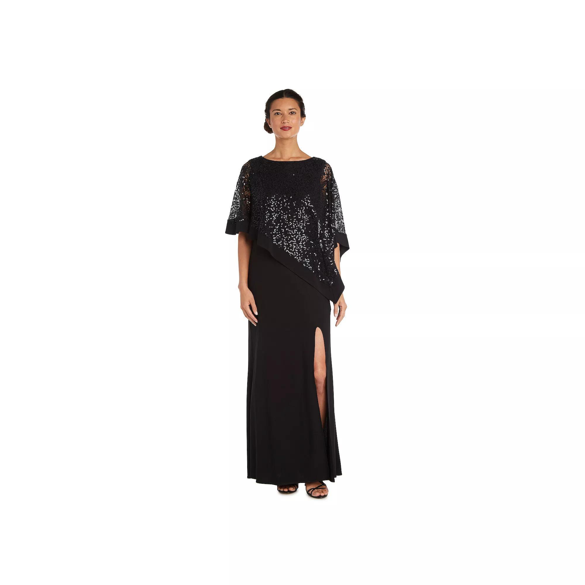 Women's R&M Richards Lace Poncho Evening Gown, Size: 10, Black Product Image
