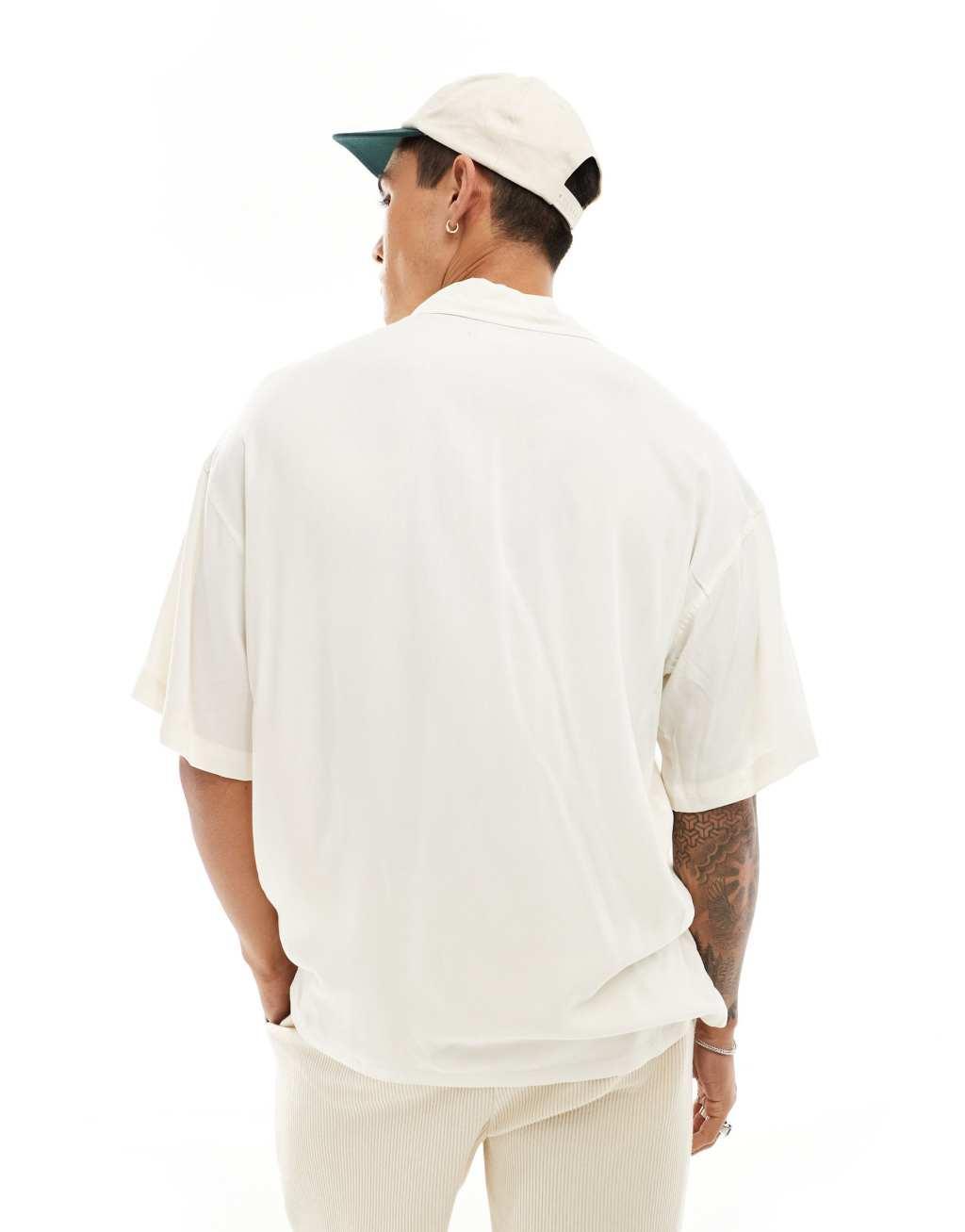 ADPT oversized revere collar shirt in white  Product Image