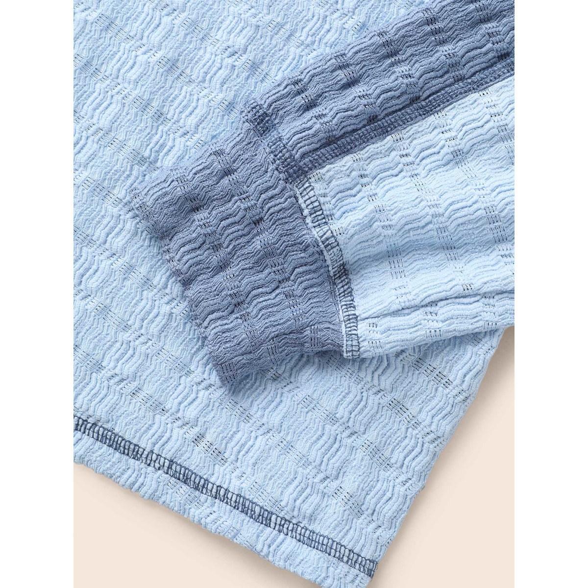 Plus Size Contrast Patchwork Texture Raglan Sleeve T-shirt LightBlue Women Casual Texture Round Neck Everyday T-shirts BloomChic 28/5X Product Image