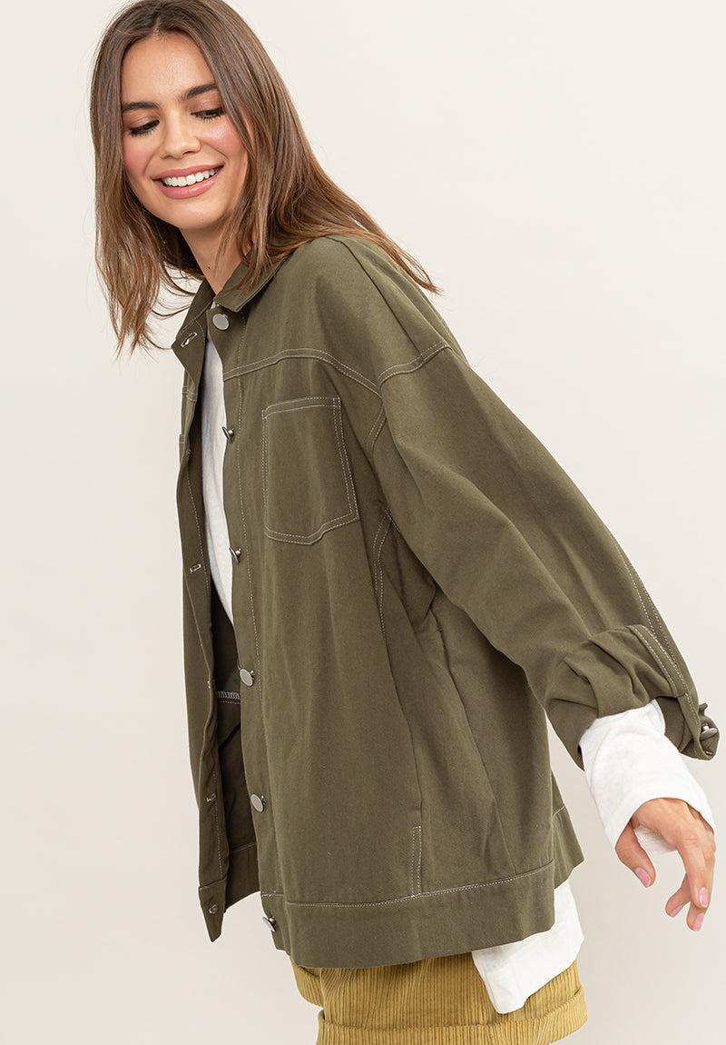 Margo Contrast Stitch Twill Shacket Product Image
