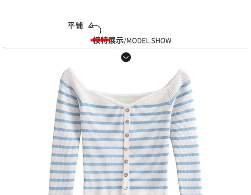 Striped Off-Shoulder Knit Crop Top Product Image
