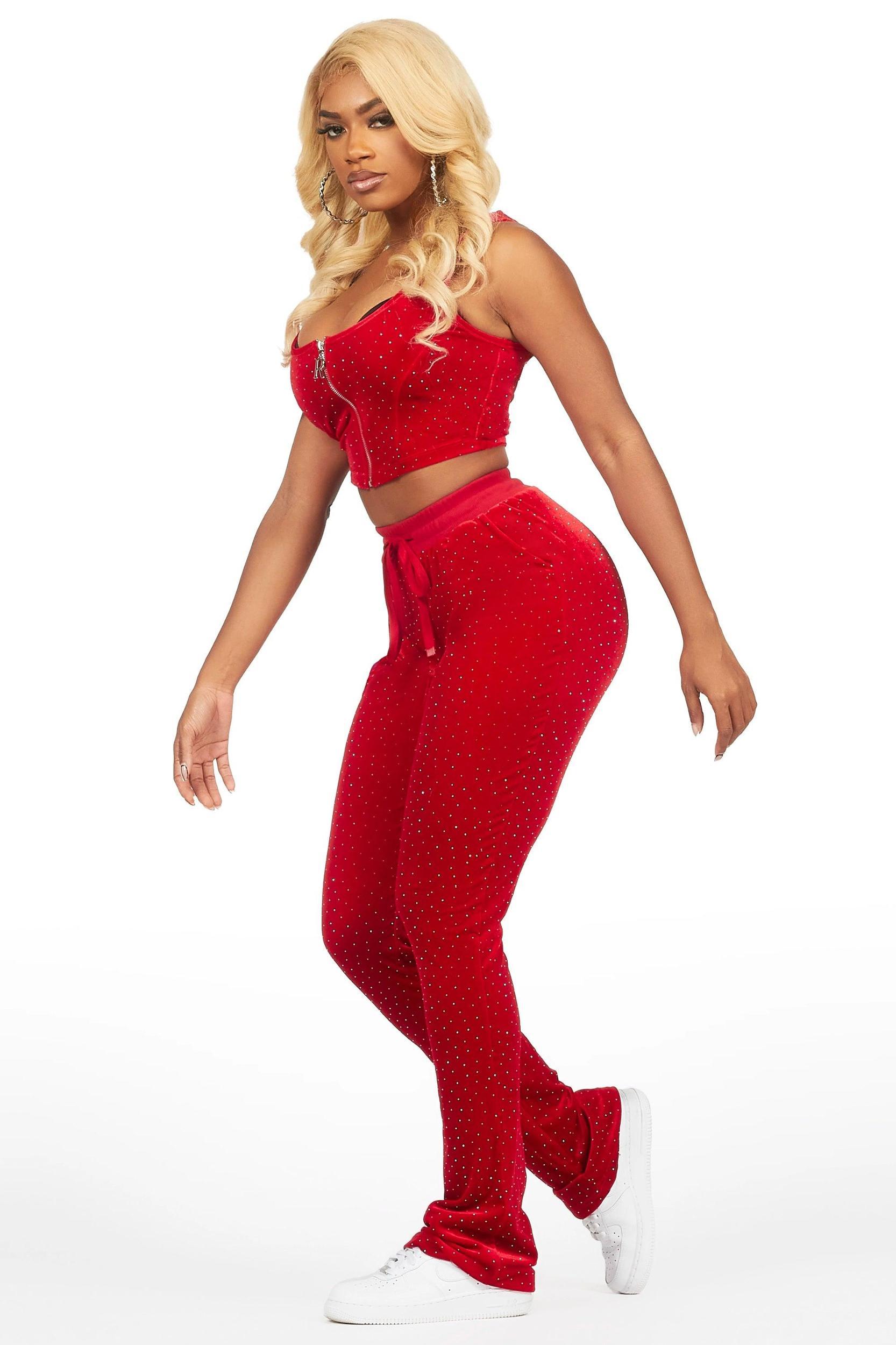 Ladenisha Red Velour Stacked Corset Trackset Female Product Image