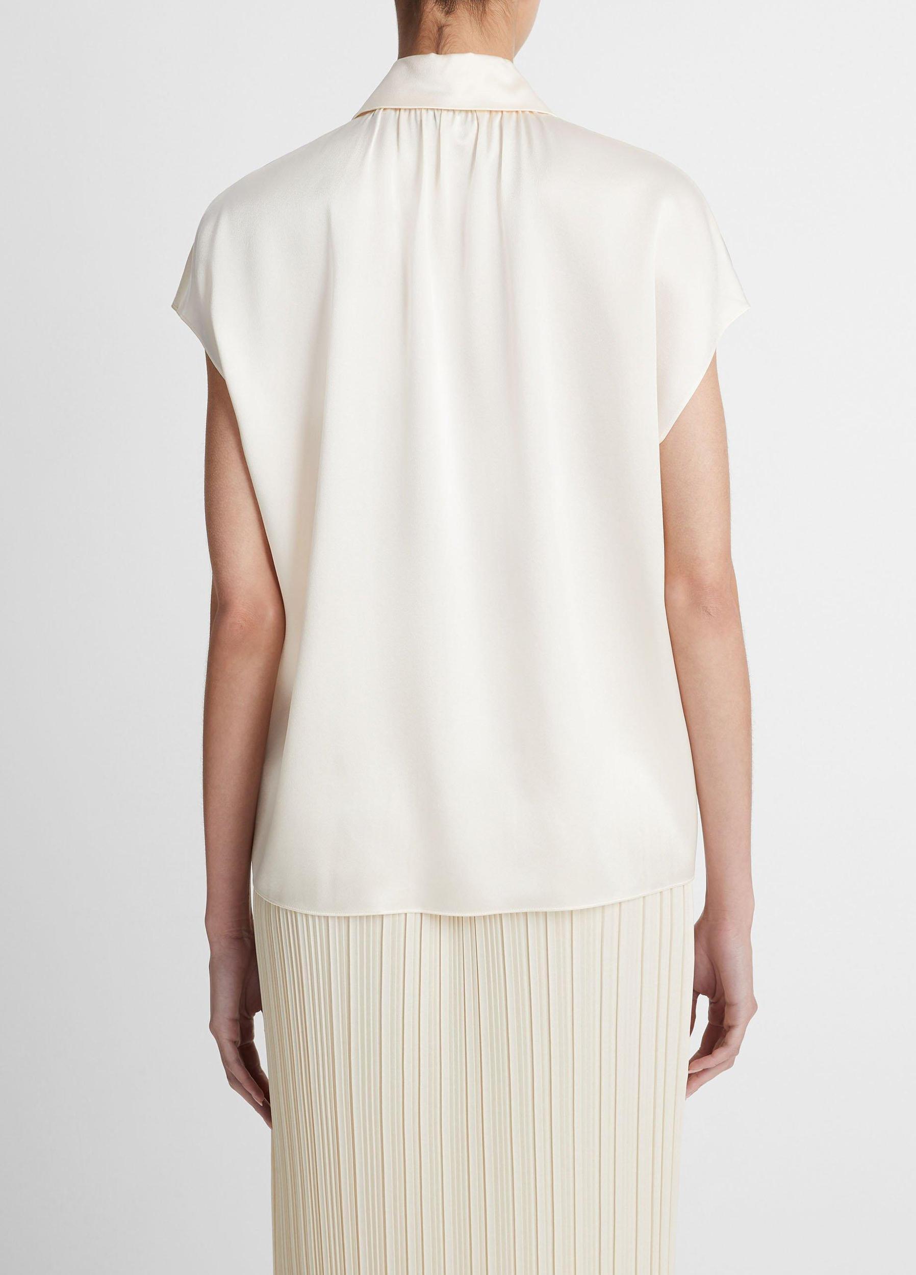 Womens Silk Cap-Sleeve Ruched-Back Blouse, Black, Size L Vince Product Image